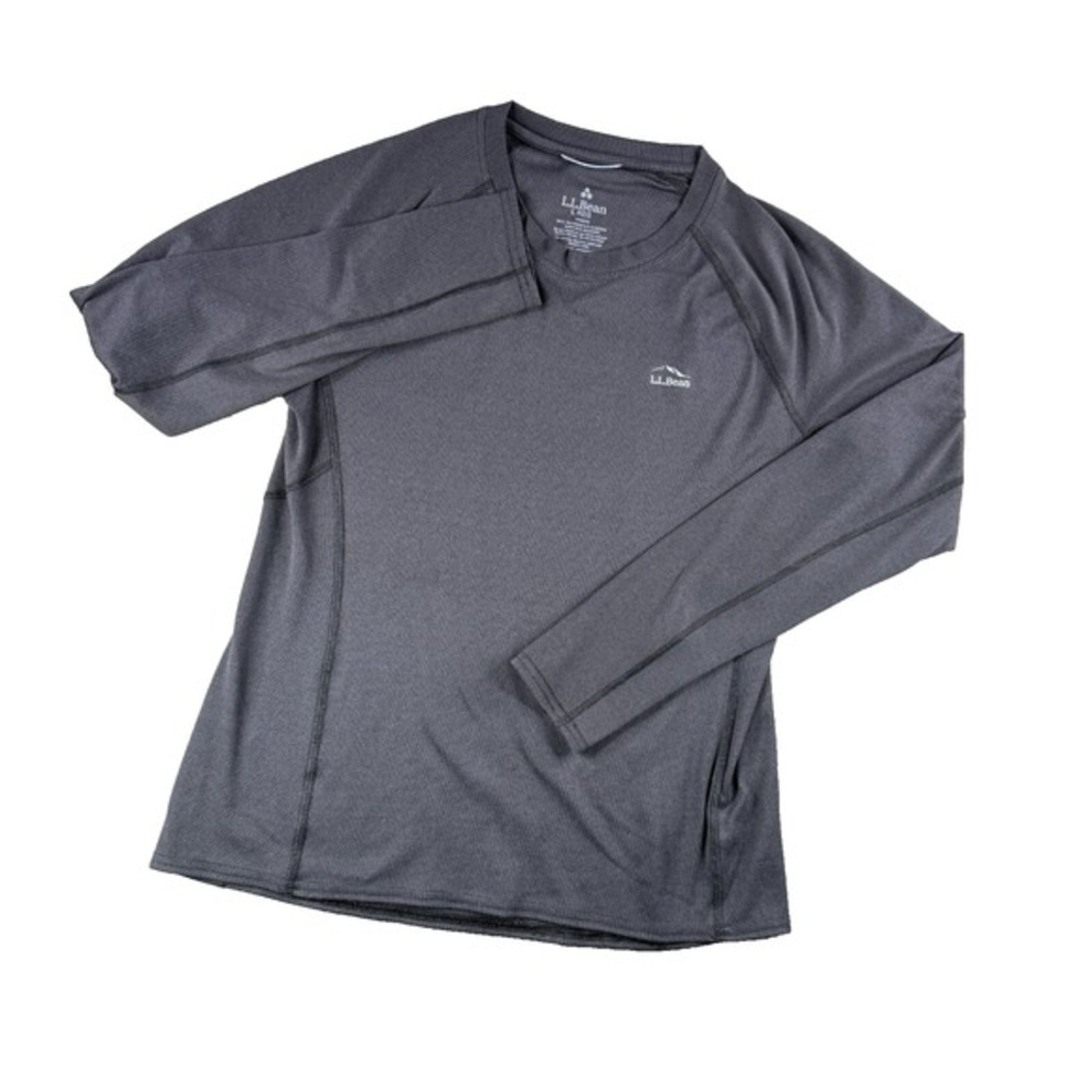 L.L.Bean Midweight Base Layer Wome L Crew Top Long Sleeve Tee Black Gym Run Hike - Picture 2 of 13